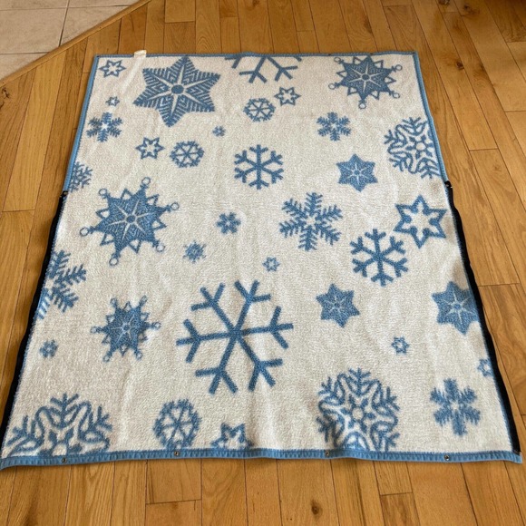 VTG BIEDERLACK ACRYLIC BLEND THROW CUDDLE SNAP Zipper BLANKET BLUE SNOWFLAKE - Picture 3 of 9